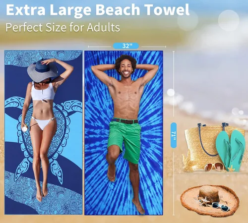 Miniatura 54 de Paquete de 2 toallas de playa ligeras y delgadas de gran tamaño de 71 x 32 pulgadas, toallas grandes de microfibra extra grandes sin arena