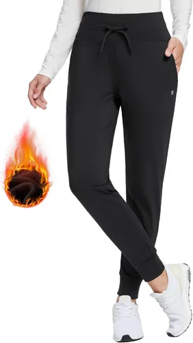 BALEAF Pantalones deportivos con forro polar para mujer, pantalones de senderismo de cintura alta, resistentes al agua, pantalones térmicos de esquí