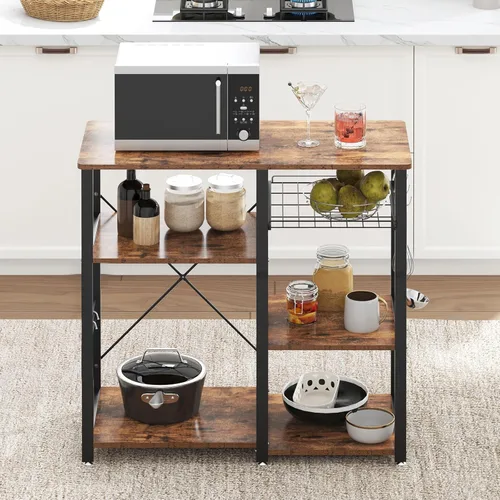 Miniatura 4 de soges Estante de panadero de cocina de 3 niveles, soporte utilitario para horno microondas, carrito de almacenamiento, estante de estación de Blanco