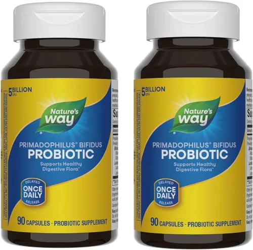 Nature's Way Probiótico Primadophilus Bifidus, apoya la flora digestiva*, 5 mil millones de cultivos probióticos vivos por cápsula, lactobacilos,