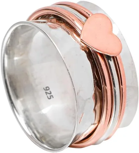 Miniatura 2 de Anillo giratorio de corazón rosa de meditación para mujer, anillo giratorio de plata de ley 925 para ansiedad para mujeres y niñas para regalo