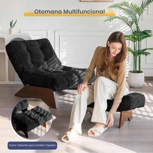 Miniatura 4 de MAXYOYO Silla de Acento con Otomán Respaldo Ajustable, Silla de Sala de Estar Capitoneada Tapizada Silla de Descanso con Conjunto de Reposapiés