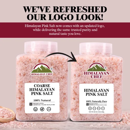 Miniatura 3 de Himalayan Chef - Sal rosa del Himalaya grano grueso, tarro de plástico de 5 libras - Pura, natural, kosher, rica en minerales, ideal para recargas