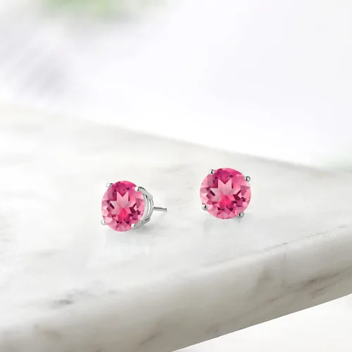 Miniatura 21 de Gem Stone King Aretes de plata de ley 925 con piedra natal redonda de 0.276 in para mujer