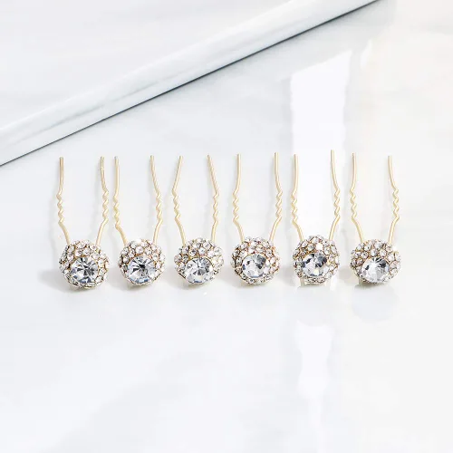 Miniatura 5 de Juego de 6 horquillas estilo Bobby con diamantes de imitación brillantes para bodas (dorado)