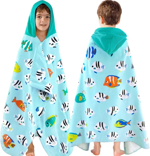 Miniatura 18 de VOOVA & MOVAS Toalla de playa con capucha para niños de 3 a 8 años, 30 x 50 pulgadas, suave, gruesa, grande, 100% algodón, absorbente para playa