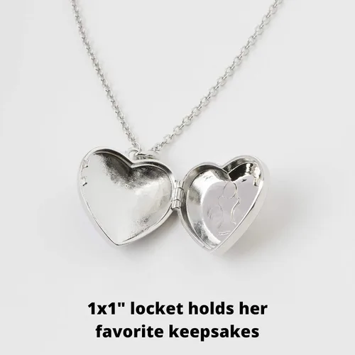 Miniatura 4 de Collar con medallón de corazón para niña pequeña colgante de animal con purpurina brillante almacenamiento interior secreto cadena de tono plateado