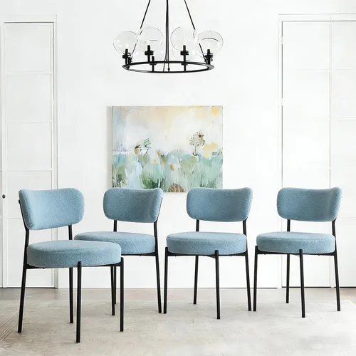 Miniatura 17 de Juego de 2 sillas de comedor negras Stabrech, sillas de comedor con respaldo curvo, sillas de comedor modernas de bouclé tapizadas para la sala