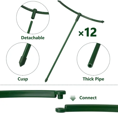 Miniatura 3 de Paquete de 12 estacas de soporte para plantas semicirculares, soporte apilable de 3 niveles para flores de jardín, estacas para plantas