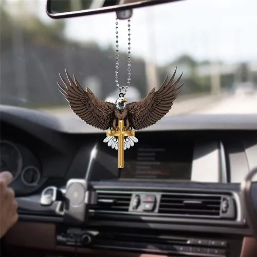 Adorno colgante de coche de águila americana, cruz cristiana para espejos retrovisores interiores, colgante automotriz, adorno religioso para