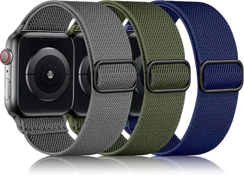 DaQin Paquete de 3 bandas elásticas compatibles con Apple Watch para hombre de 1.65 pulgadas, 1.57 pulgadas, 1.49 pulgadas, 1.46 pulgadas, correa de