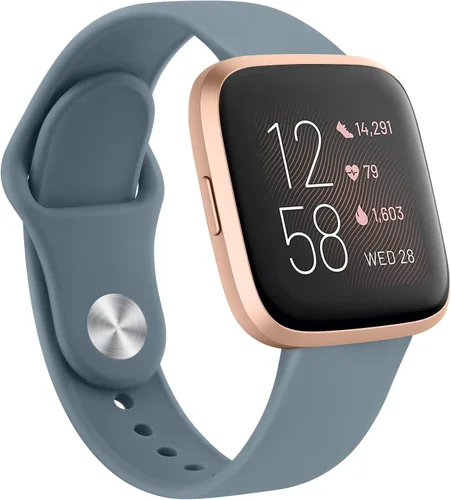 AK Bandas de silicona compatibles con Fitbit Versa 2, correas clásicas suaves de repuesto para mujeres y hombres (azul gris)