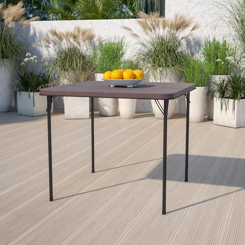 Miniatura 2 de Flash Furniture - Mesa plegable cuadrada de plástico de madera marrón granito de 2.83 pies con asa de transporte