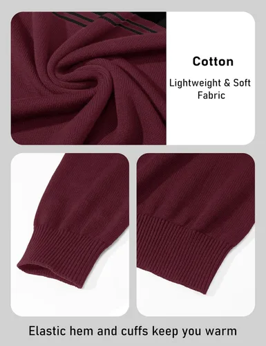Miniatura 6 de MAGCOMSEN Suéteres de algodón con cremallera de 1/4 para hombre, suéter tipo polo, a rayas, para otoño e invierno, sudaderas cálidas