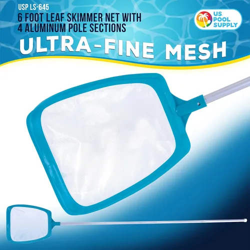 Miniatura 2 de U.S. Pool Supply Red de desnatador de hojas para piscina de 6 pies con 4 secciones de poste de aluminio de lujo - Red de malla ultra fina, limpia