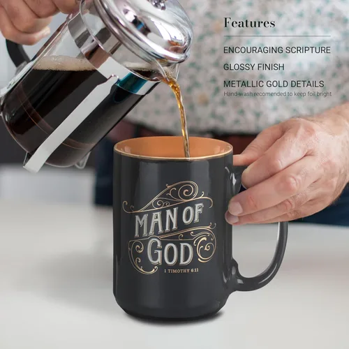 Miniatura 3 de Christian Art Gifts Taza grande de cerámica inspiradora con escritura bíblica para café y té para hombres: Versículo bíblico que anima al hombre