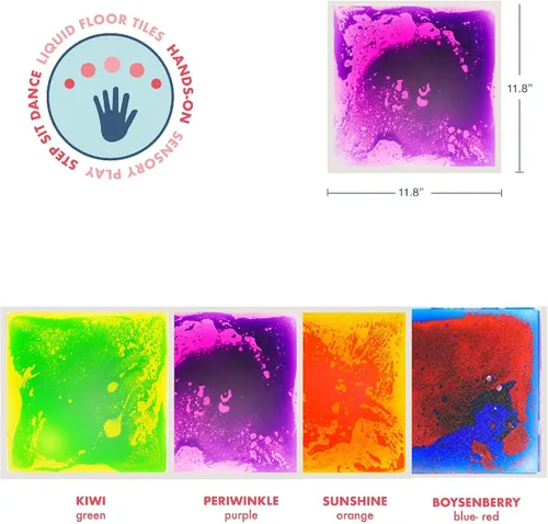 Miniatura 7 de Azulejos sensoriales para suelo, paquete de 4 (11.8 x 11.8 pulgadas cada uno), tapete de juego de azulejos líquidos coloridos para niños