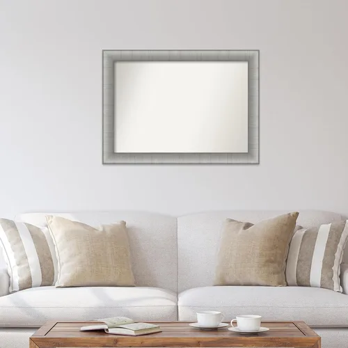 Miniatura 4 de Amanti Art Espejo de baño plateado para sobre el fregadero, 27 x 37 pulgadas, elegante espejo rectangular de peltre cepillado, marco de madera