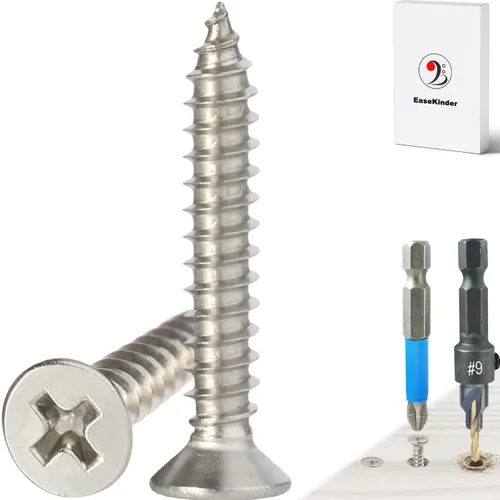 Miniatura 33 de Tornillos para madera, 60 tornillos Phillips de cabeza plana, tornillos de acero inoxidable 304 con kit de avellanado de madera ajustable