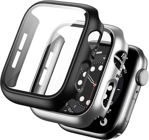 Miniatura 8 de Paquete de 2 fundas rígidas de policarbonato compatibles con Apple Watch, con protector de pantalla de cristal templado sin burbujas para accesorios