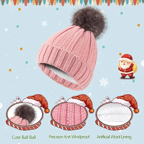 Miniatura 2 de Conjunto de gorro de invierno para niños de 1 a 10 años de edad, guantes y guantes de punto, calentador de cuello, forro polar cálido