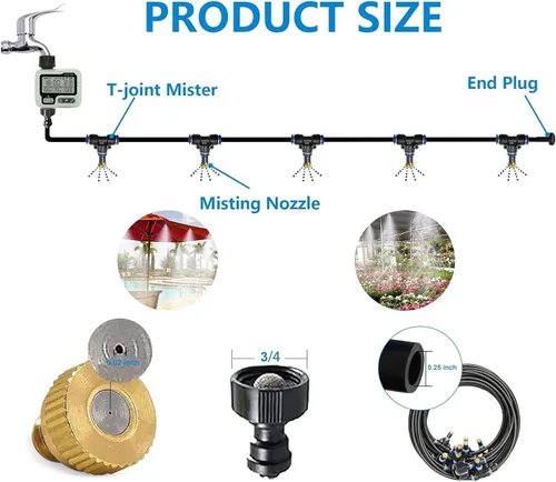 Miniatura 4 de Sistema de enfriamiento de nebulización de agua para exteriores, 50 pies, 49.2 ft, rociadores automáticos para patio exterior, con kit de manguera