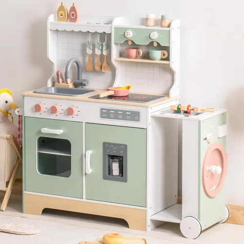Miniatura 12 de ROBUD Juego de Cocina de Juguete, Cocina de Madera con Máquina de Hielo, Refrigerador, Cafetera, Horno, Lavavajillas, Microondas, Accesorios