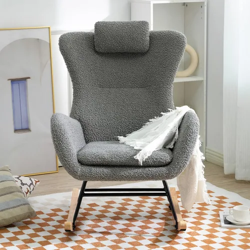 Miniatura 2 de CuisinSmart Mecedora tapizada de peluche para guardería, moderna silla mecedora con respaldo alto, mecedora interior para sala de estar, dormitorio