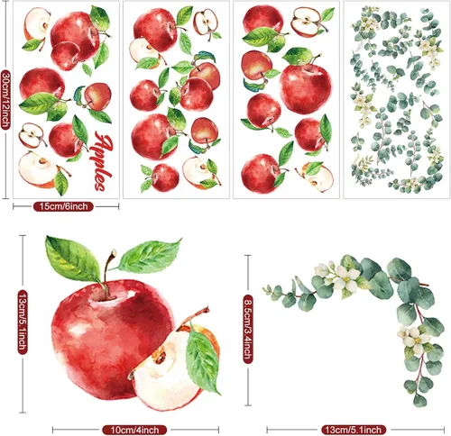Miniatura 6 de Epakh 41 calcomanías de pared de limón, manzana, cereza y fresa, calcomanías para despegar y pegar, decoración de pared para gabinete de cocina