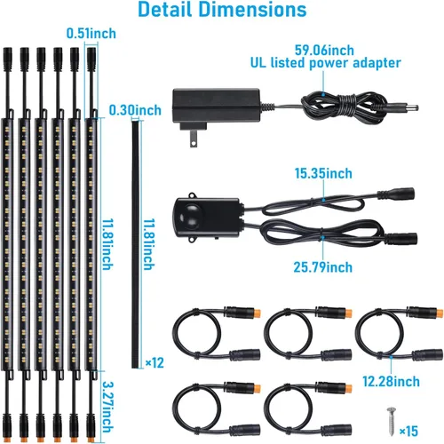 Miniatura 8 de TORCHSTAR kit de iluminación LED segura 3CCT, (6) barras de luz conectables de 12 pulgadas, sensor de movimiento, 3000K/4000K/5000K seleccionables