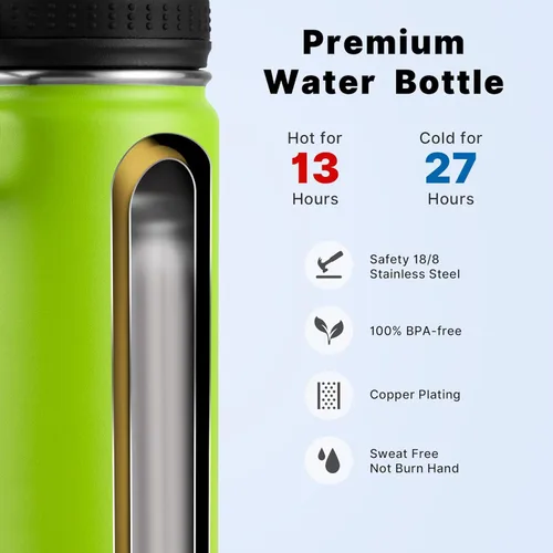 Miniatura 2 de koodee Botella de agua de 16 onzas, paquete de 2 botellas de agua aisladas de acero inoxidable con pajilla, botella de agua metálica reutilizable