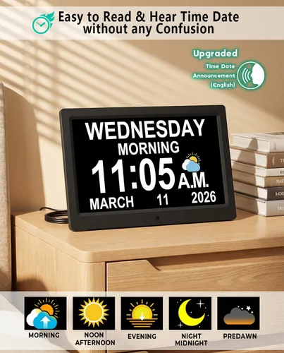 Miniatura 2 de 【Actualizado】Reloj digital grande de 11.5 pulgadas con día y fecha de conversación por voz para personas mayores, 19 alarmas y recordatorios