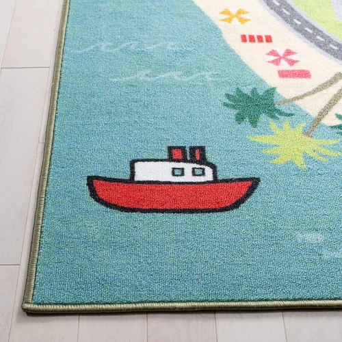 Miniatura 3 de SAFAVIEH Alfombra lavable para niños, colección de casas de juegos, 3 pies 3 pulgadas x 5 pies 3 pulgadas, azul y verde, antideslizante y fácil
