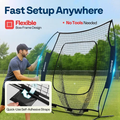 Miniatura 4 de VIVOHOME Baseball Softball Batting Net - 7x7 Ft Baseball Backstop, Softball Practice Net for Hitting, Pitching, Throwing with Batting Tee and Carry