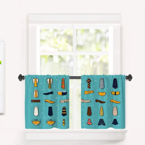 Miniatura 78 de Cortinas opacas de poliéster multicapa para cafetería, con diseño de diamantes, 2 unidades, 26 x 24 pulgadas