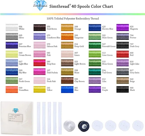 Miniatura 4 de Simthread Kit de hilo de poliéster de 42 piezas, 40 colores (1,640.4 ft) + blanco y negro (16,404.2 ft) para máquinas de coser y bordar