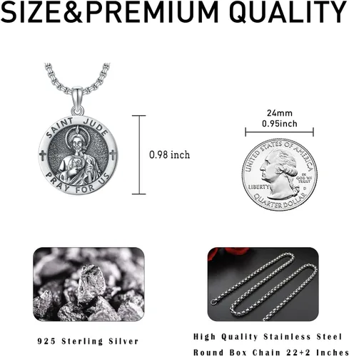 Miniatura 96 de CEKAMA - Collar de plata de ley 925 con dije de amuleto para hombres y mujeres, con cadena de 0.098 in, 22 pulgadas + 2 pulgadas