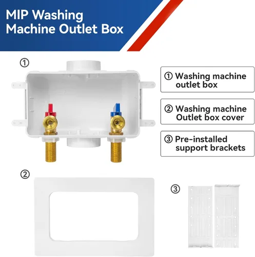 Miniatura 5 de Caja de salida para lavadora, conexión de entrada de rosca macho de 1/2 pulgada (Sweat MIP), conexión de rosca macho MHT de 3/4 pulgadas, caja PEX