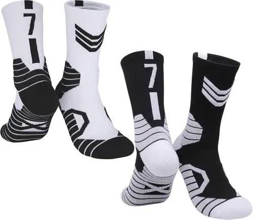 Miniatura 43 de 2 pares de calcetines de baloncesto para hombres y niños, equipo de baloncesto con número de la suerte, calcetines de estrella para niños y adultos