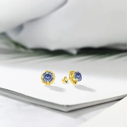 Miniatura 65 de Gem Stone King Aretes de plata de ley 925 de 0.236 in con piedra natal redonda para mujer