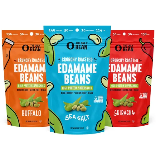 The Only Bean Granos Edamame tostados secos crujientes (paquete variado), bocadillos saludables keto bajos en carbohidratos para adultos y niños,