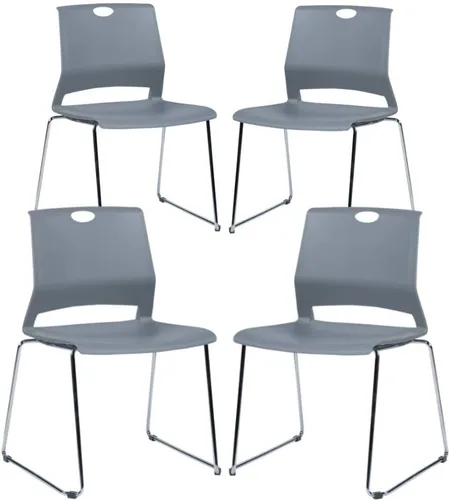 Miniatura 9 de Juego de 4 sillas apilables negras, sillas de plástico para sala de espera con base de trineo, moderna silla de recepción de invitados de oficina