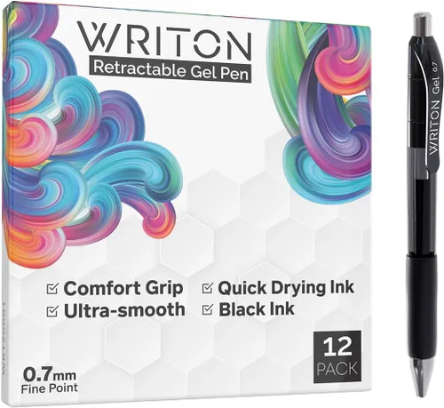 Miniatura 3 de Writon Bolígrafos de gel retráctiles y recargables, agarre cómodo, punta fina de 0.7mm, tinta negra, paquete de 12
