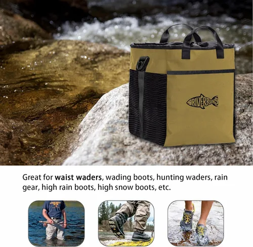 Miniatura 3 de Riverruns Bolsa para Vadeadores de Pesca y Caza con Malla Ventilada, Bolsa de Almacenamiento para Botas de Vadeadores para Senderismo, Camping Caqui