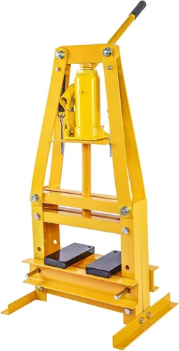 Miniatura 3 de JEGS Prensa hidráulica de taller Acero con acabado amarillo 6 toneladas Montaje superior de banco Rango de trabajo de hasta 4 1/4 pulgadas