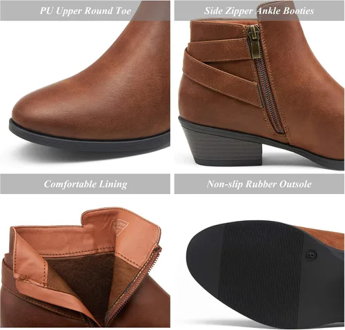 Miniatura 5 de VEPOSE botas al tobillo para mujer con tacón bajo y grueso, con perforaciones, botas de vaquero