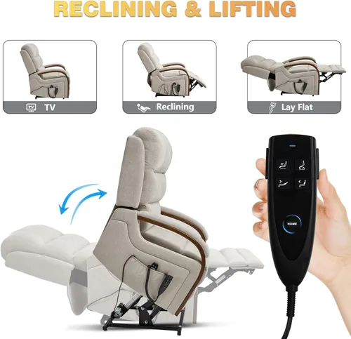 Miniatura 4 de Trustyue Silla reclinable con elevación eléctrica, sillón reclinable plano de 180°, con masaje y calor, asistencia de pie, reclinable, posición