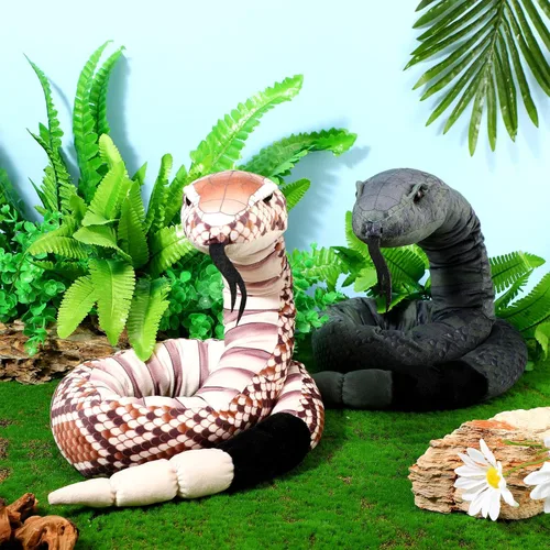 Miniatura 4 de Moneer 2 piezas de felpa de serpiente gigante, serpiente de cascabel de peluche grande de 54 pulgadas, animal de peluche de serpiente realista