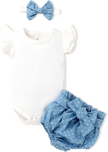 AMAWMW Ropa de verano para bebé recién nacida, con volantes, acanalado, vintage, floral, pantalones cortos, conjunto de regalo para bebé
