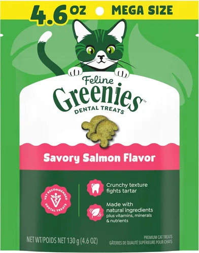 Miniatura 14 de Golosinas dentales naturales Greenies para gatos adultos recomendadas por veterinarios, sabor delicioso a salmón, envase de 9.75 oz